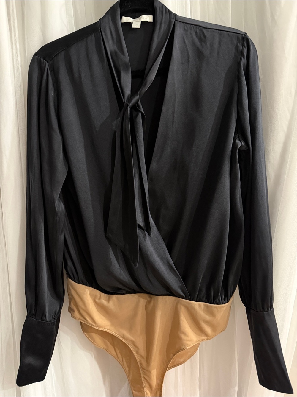 Jonathan Simkhai Black Silk Tie-Neck Wrap Bodysuit